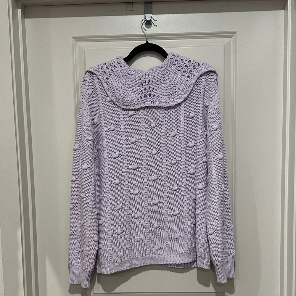 Sandy Liang Lilac Knit Sweater with Crochet Detail - Picture 6 of 6